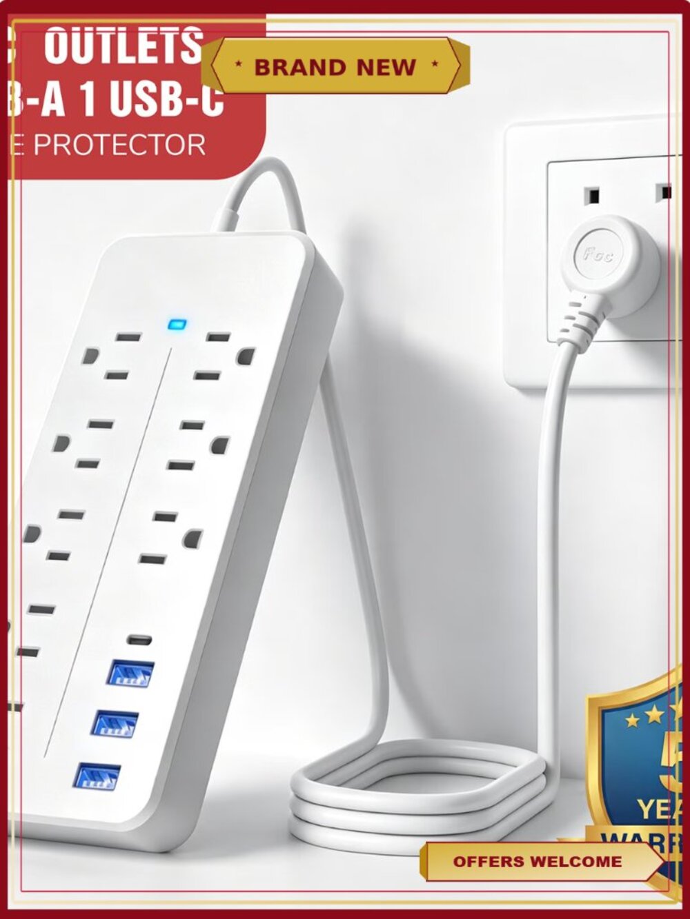 12 Outlet Surge Protector Power Strip with USB Ports, 4FT Cord, Fire Resistant